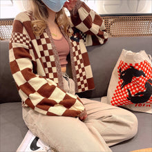 Load image into Gallery viewer, Brown Checkered Bunny Cardigan
