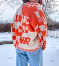 Load image into Gallery viewer, Orange Checkered Bunny Cardigan
